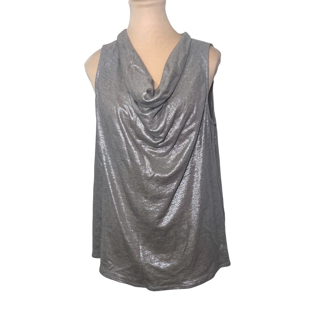 DREW Womens Metallic Cowl Neck Sleeveless Top Linen Blend Minimalist Casual L